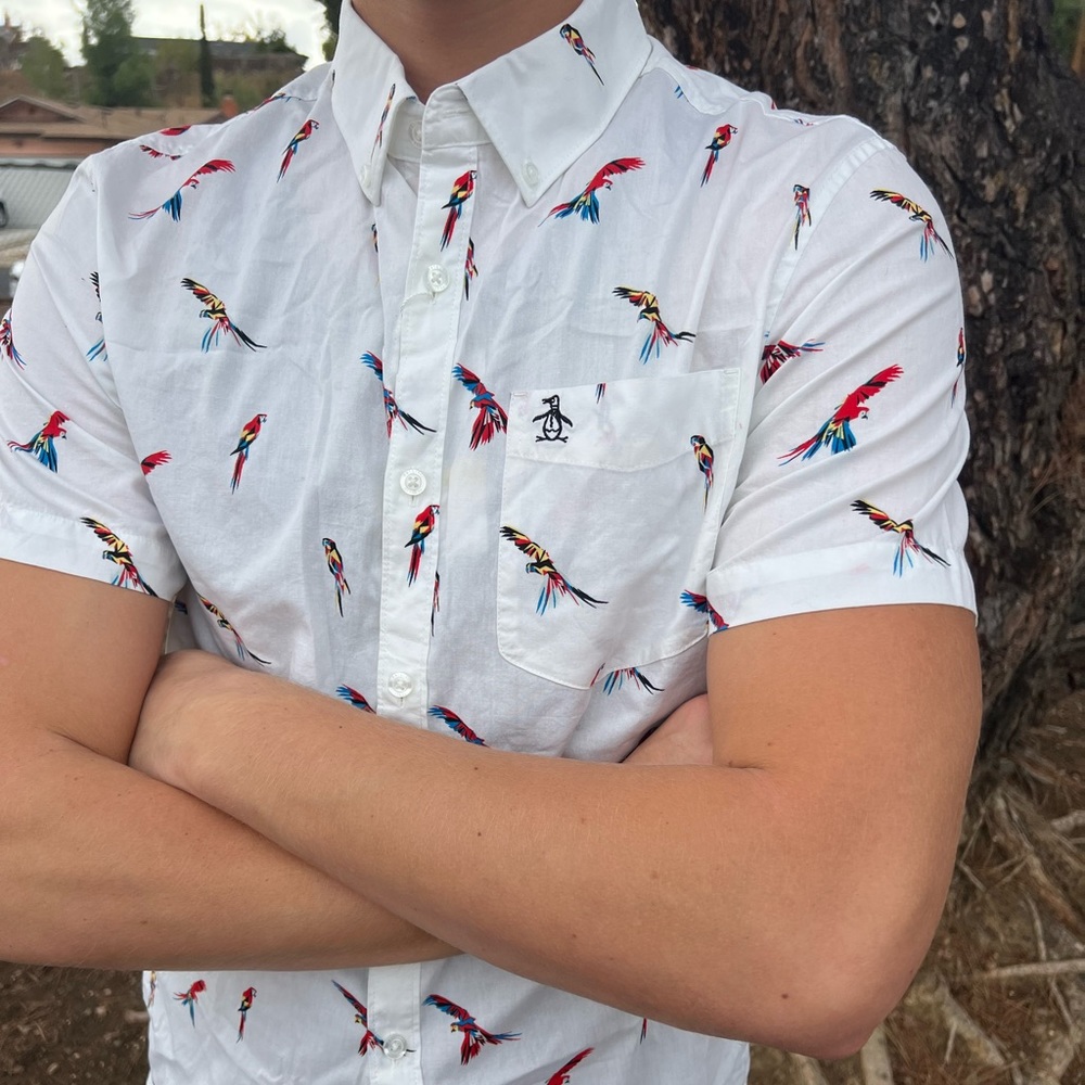 Original Penguin White Parrot Print Dress Shirt